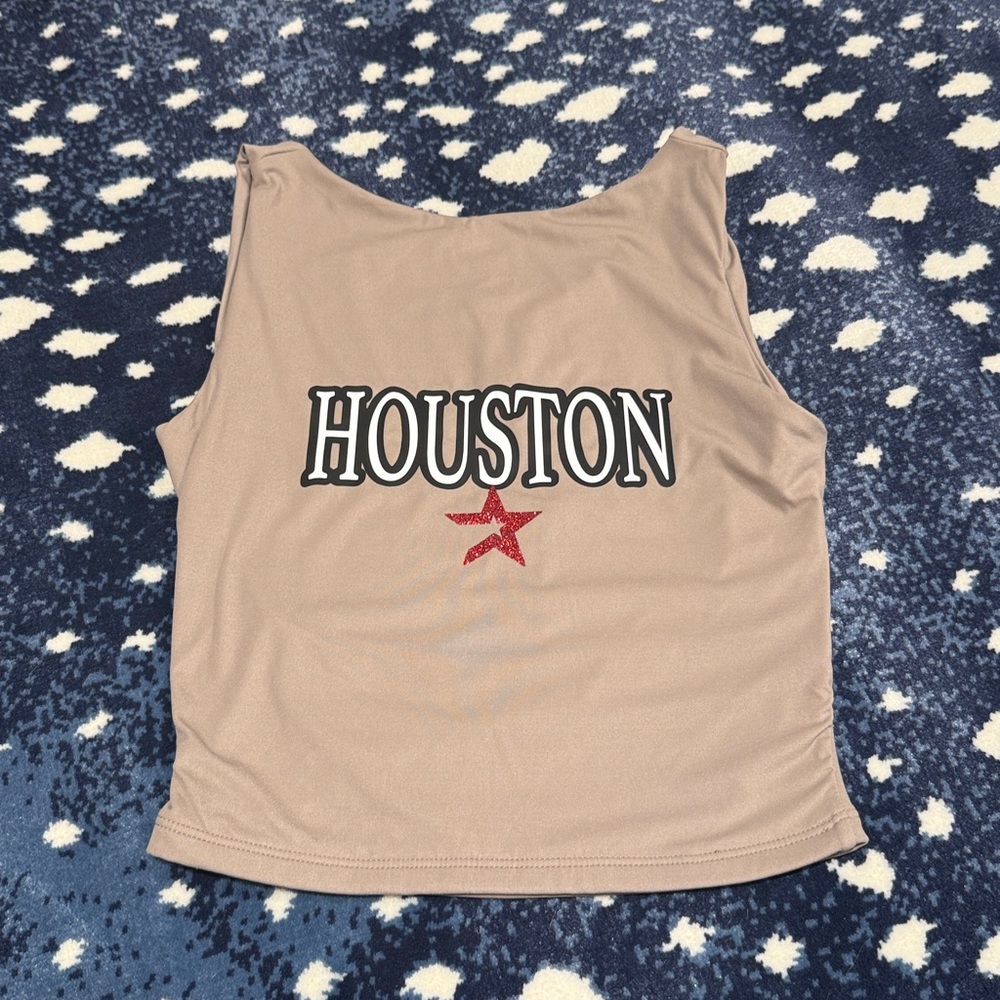Houston Astros Tan Customized Graphic Sleeveless/Backless Tank Top. Size XS NWT